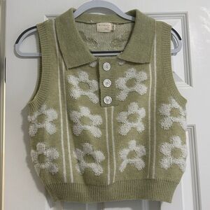 Green Floral Sweater Vest
